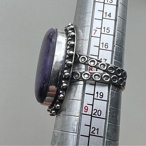 New Purple Charoite Crystal Stone Silver Overlay Ring Size 8 - Picture 6 of 6